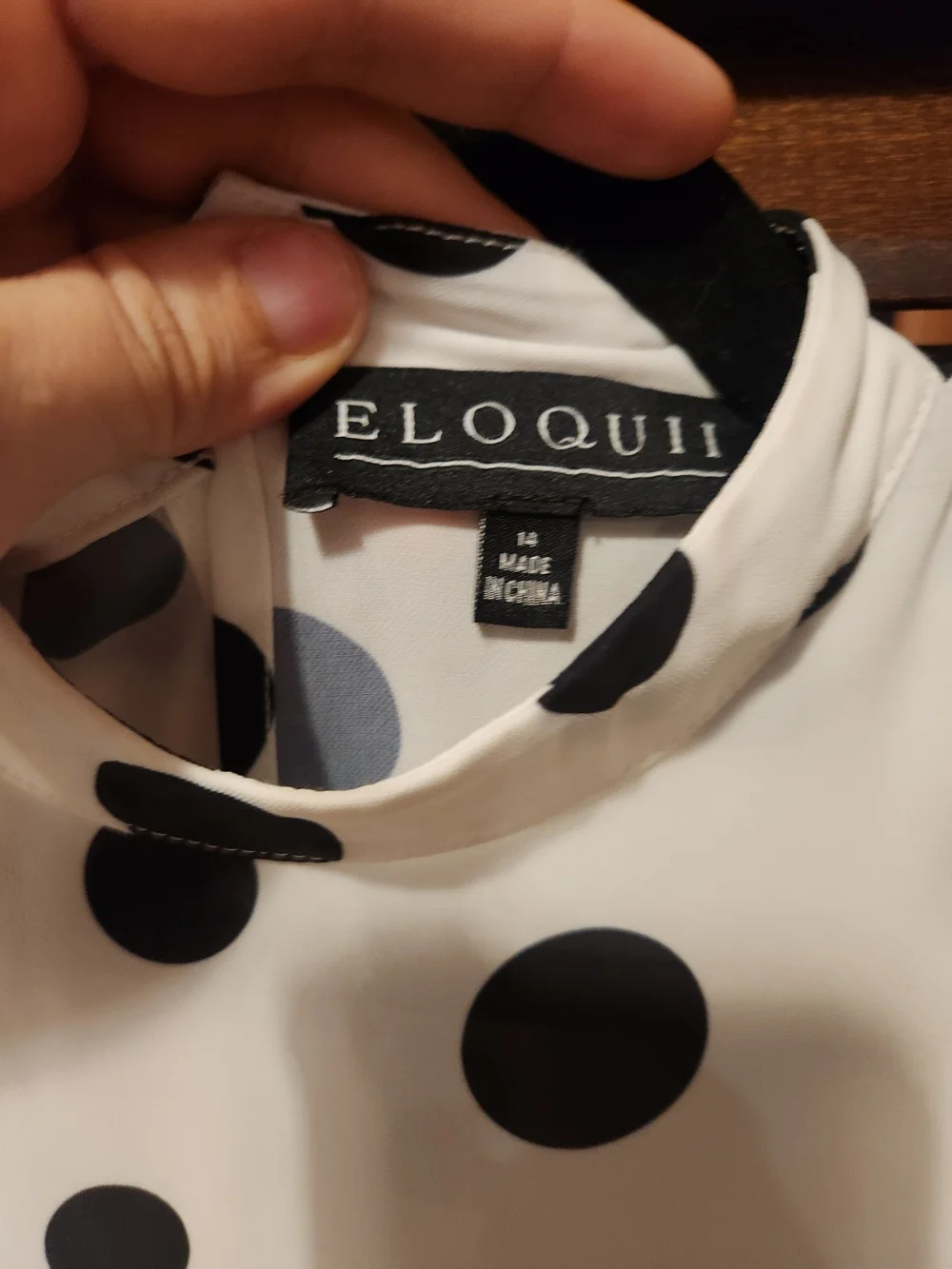 Eloquii White Blouse with Black Polka Dots and Ruffle Sleeves